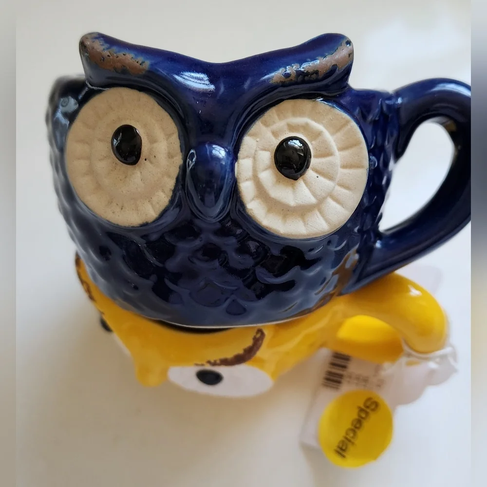 Transpac Yellow Blue Owl Mugs 6 Oz Capacity Set Of Two New With‎ Tag